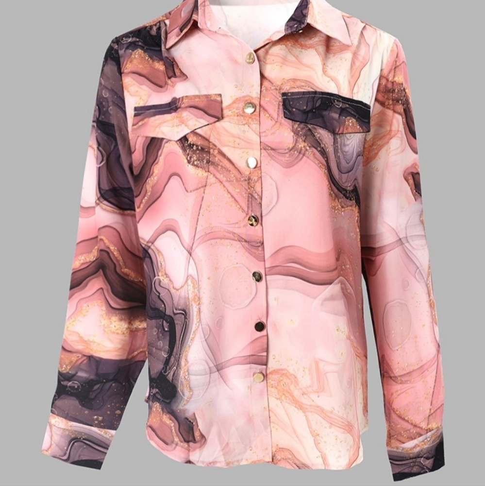 Marble Print Longsleeve Blouse - Picture 7 of 8